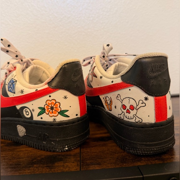 Nike White & Black Air Force 1s CUSTOM HAND PAINTED TATOO STYLE ARTWORK - Picture 5 of 6